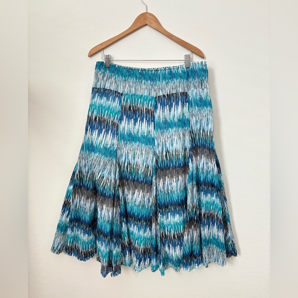 Sapphire Star Blue Striped Cotton Mid Length Full Pleated Skirt Size 16